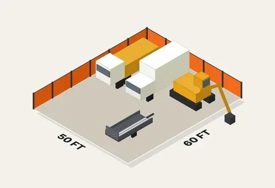 Illustration of a 50 by 60 ft Square Lots medium yard