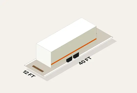 Illustration of a 12 by 40 ft Square Lots trailer spot